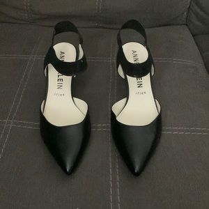 Anne Klein black pumps with elastic/leather ankle strap